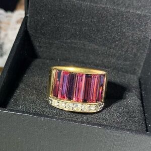 Vintage 18K GE Channel Set Baguette Rhodolite Garnet and CZ  Guady Ring Size 7